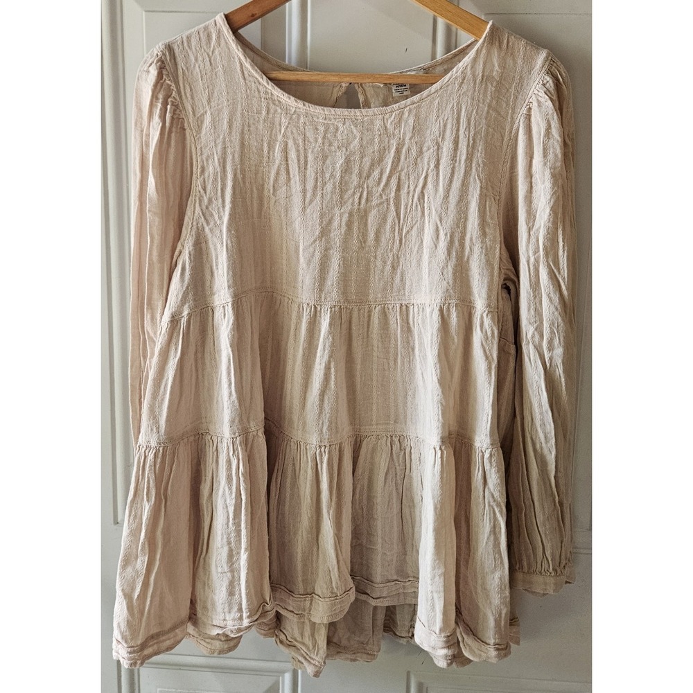 American Eagle Womens Medium Peasant Blouse Beige Long Sleeve Tiered Babydoll...